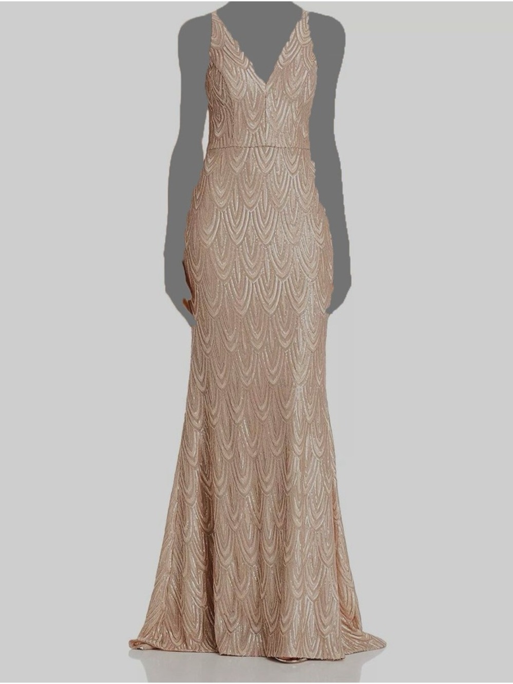 $680 Aqua Dresses Womens Gold Matte Sequined V-Neck Mermaid Gown Dress Size 6